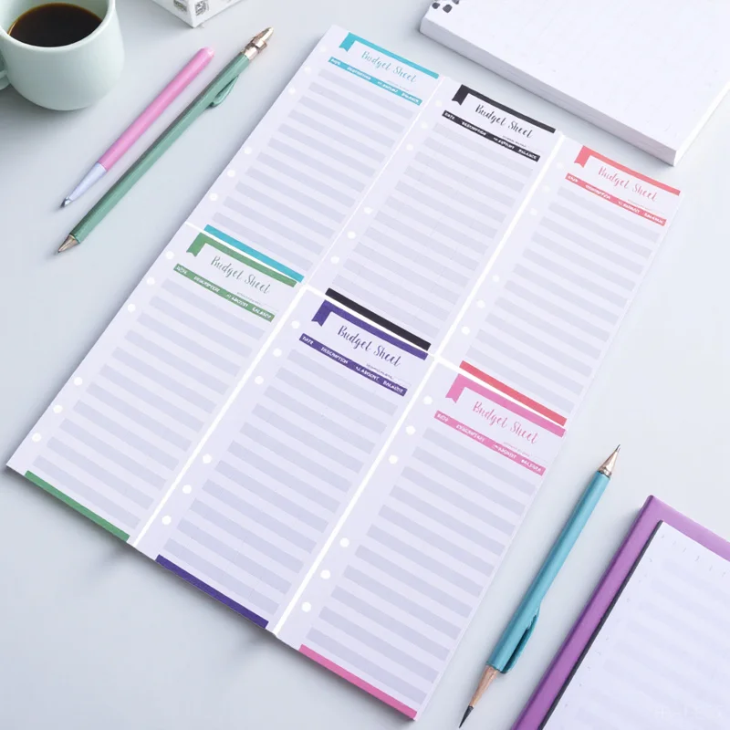 12 قطعة من أوراق مخطط الميزانية، تتبع النفقات، بطاقات ورقية للميزانية النقدية، منظم الفواتير الشهرية الشخصية، بطاقة منظم المال