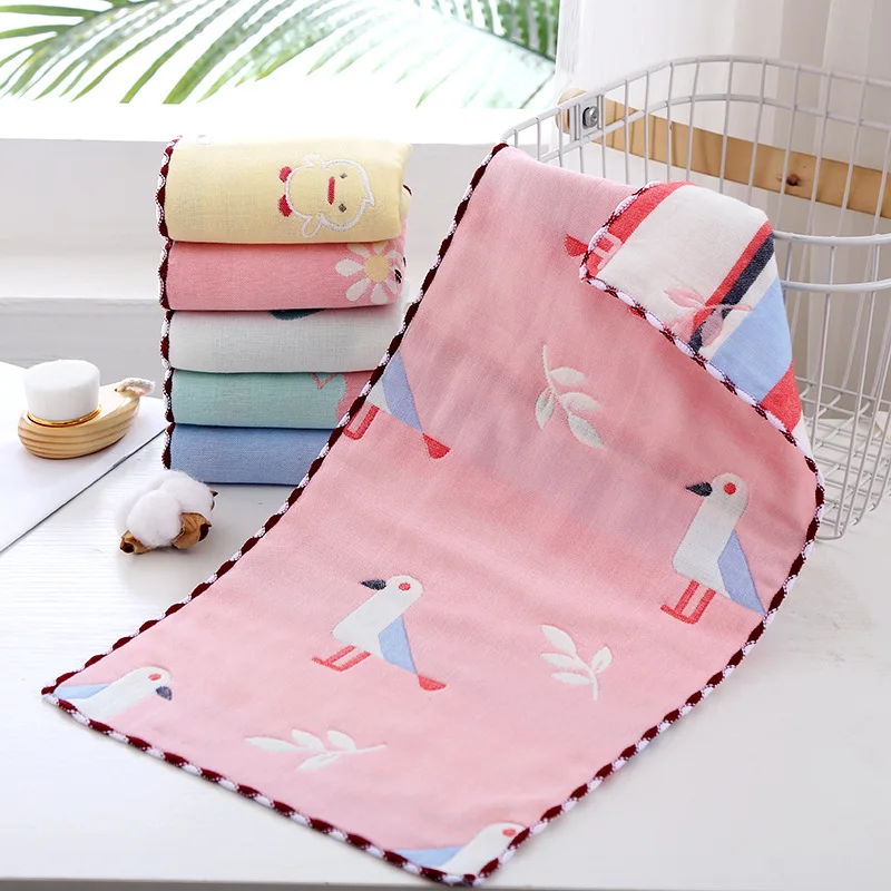 6-Layer Gauze Square Towel — Gentle Infant & Toddler Towel, Newborn Facial Cleansing Cloth, Embroidered Baby Drool Bib