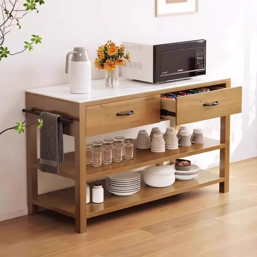 &Solid wood dining side cabinet Home kitchen Locker Personalized cooking table Marble countertop Tea cabinet Dining table