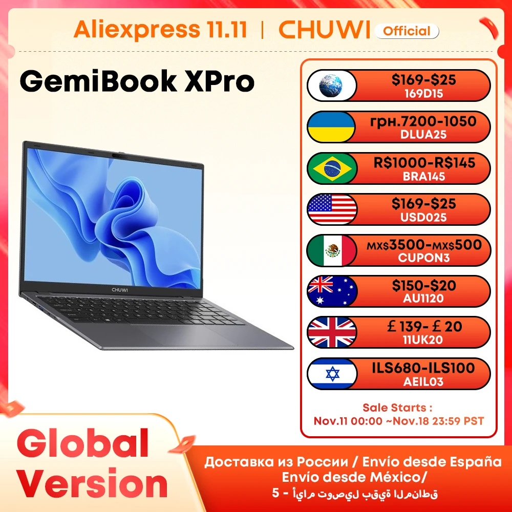 CHUWI GemiBook XPro 14.1-inch UHD Screen Intel N100 Laptop 8GB RAM 256GB SSD Quad Core Processors Windows 11 WIFI AX101 Notebook