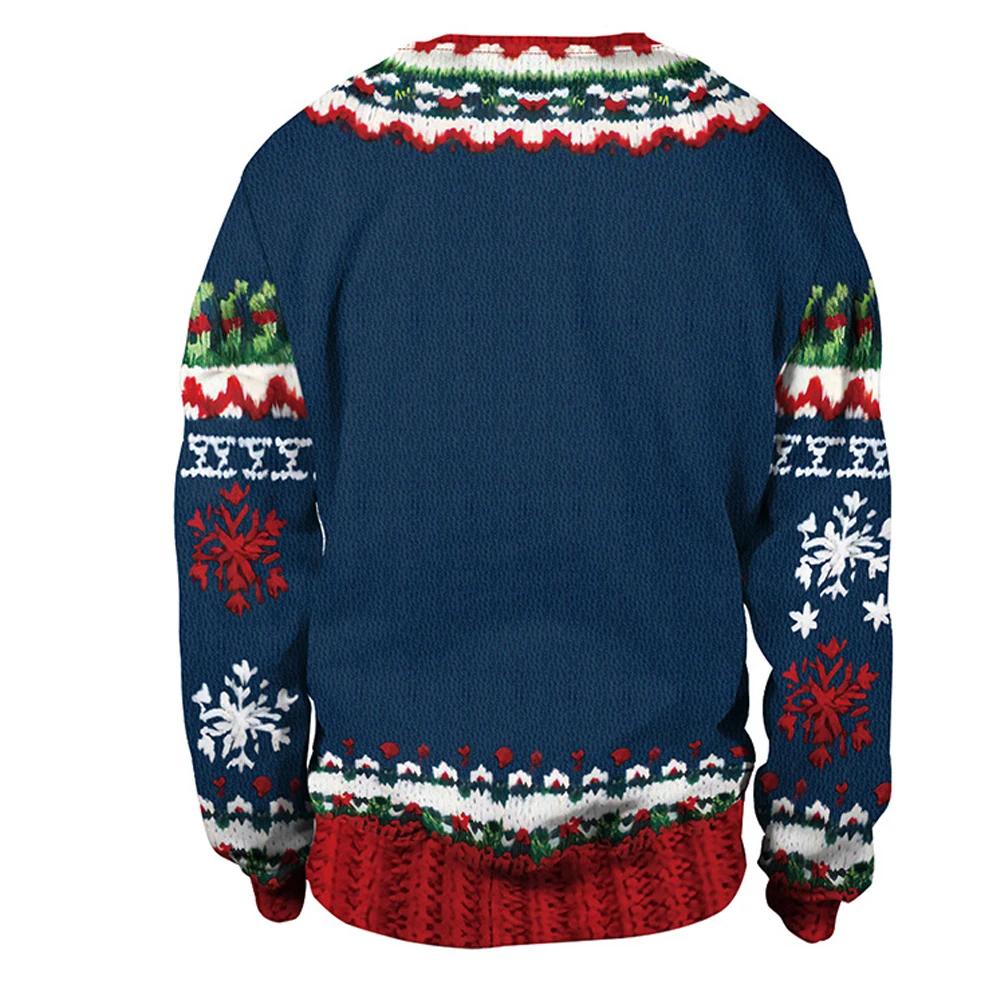 Men Women Xmas Sweatshirt 3D Christmas Snowman Snowflakes Print Ugly Christmas Sweater Unisex Pullover Holiday Party Jumper Tops