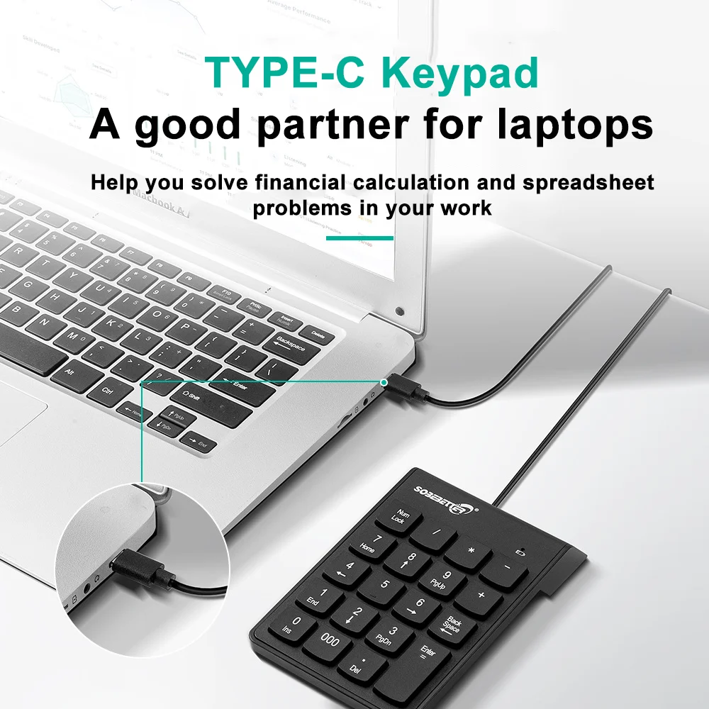 Wired Numeric Keypad Type-C With USB Adapter Lightweight Plug And Play Compatible Windows Mac Android Systems PC Counting Numpad