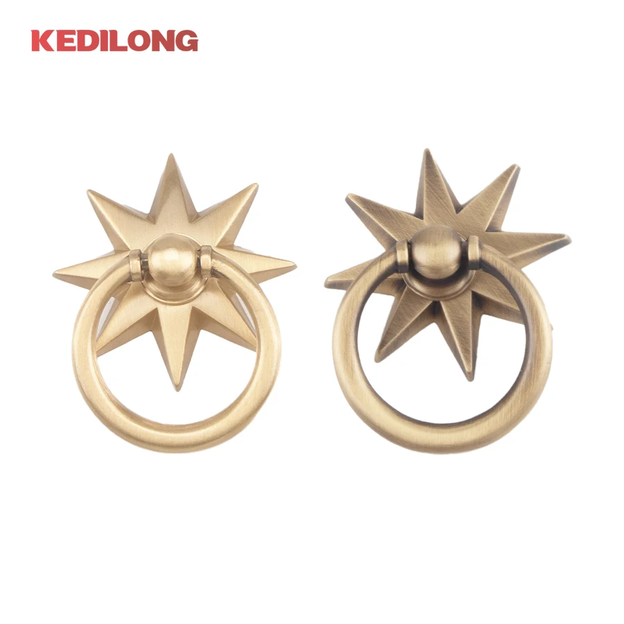 

KEDLO Anise Star Shape Cabinet Antique Brass Handles Ring Brass Cabinet Pulls Ring Drawer Knobs cabinet Gold handle