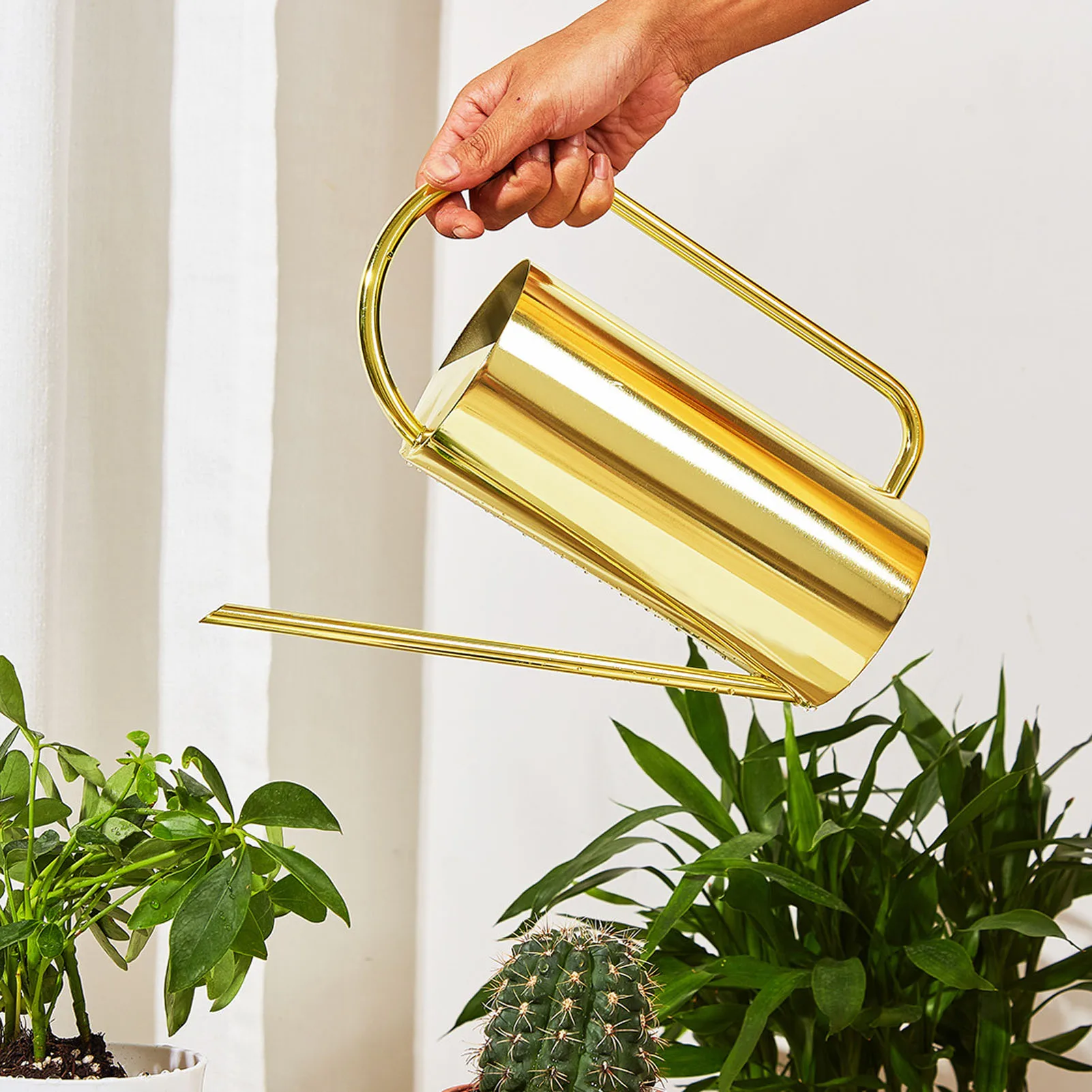 1500ml  Large Capacity Plants Watering Can Long Spout Watering Kettle Stainless Steel Pot Gardening Supplies Gold Silver Black