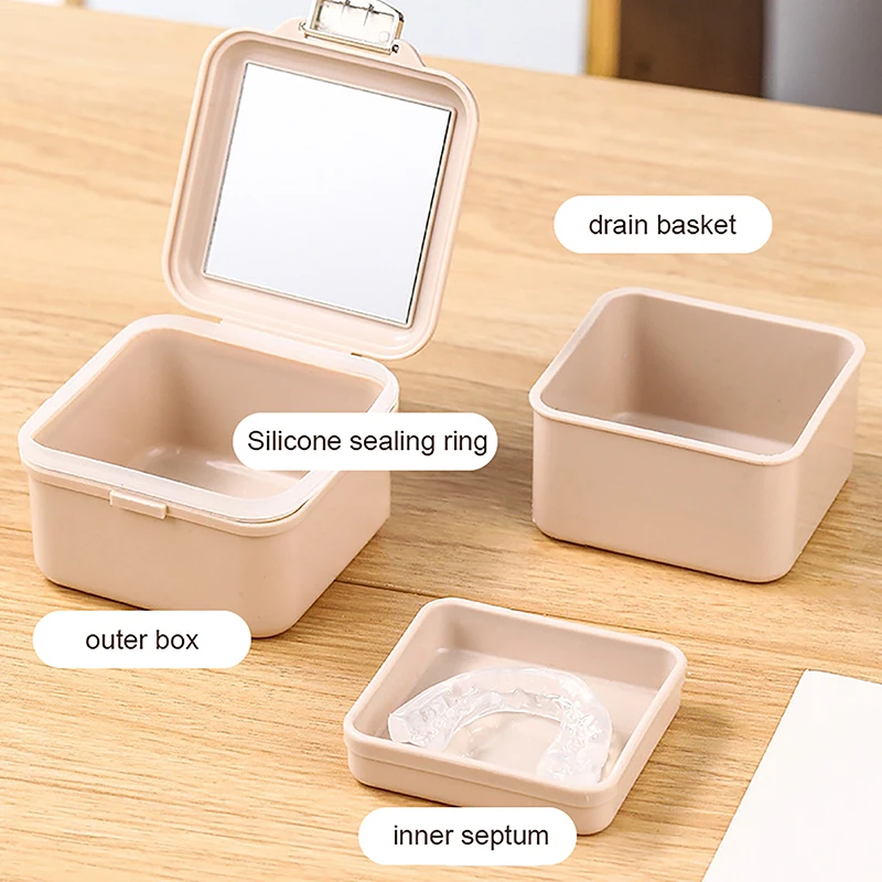 Invisible Braces Portable Soaking Cleaning Mirror Box Dentures Orthodontics Retainer Storage Container Tooth Sealed Case