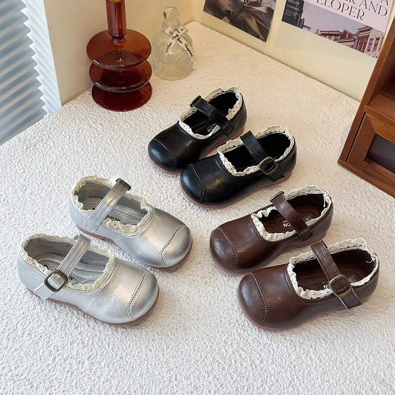 

2025 New Spring Autumn Kids Girls Shoes Leather Lace Party Dance Princess Shoes Soft Sole Toddler Children Kids Shoes