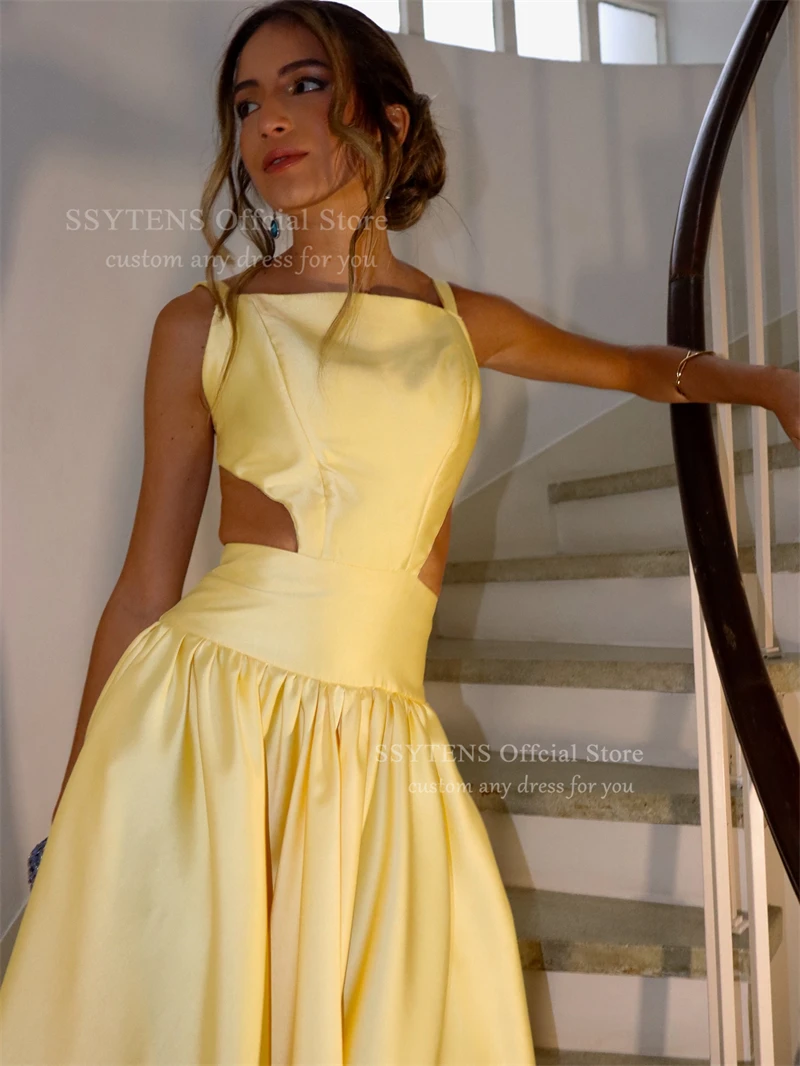 SSYTENS 매력적인 A라인 정장 이브닝 드레스 민소매 댄스 파티 드레스 등이 없는 새틴 특별 행사 파티 가운 맞춤형