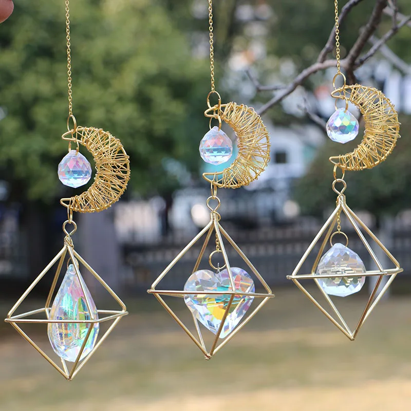 Crystals Wind Chimes Moon Sun Catchers Handmade Suncatchers Garden Hanging Pendant Ornament Window Curtain Home Decoration