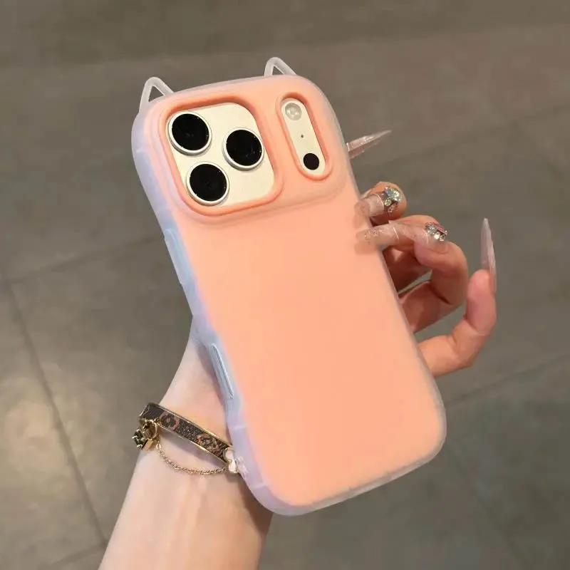 

Cream Color Cat Ear Soft-Touch 2-in-1 Shockproof Phone Case For iPhone 16 15 14 13 12 11 17Pro Max Plus Enhanced Drop Protection