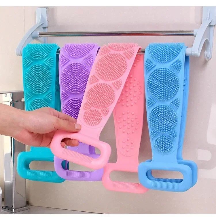 Soft Silicone Body Scrubber Bath Brush Shower Exfoliating Brush Belt Back Scrub Body Cleaner Cleaning Strap Bathroom Accessories