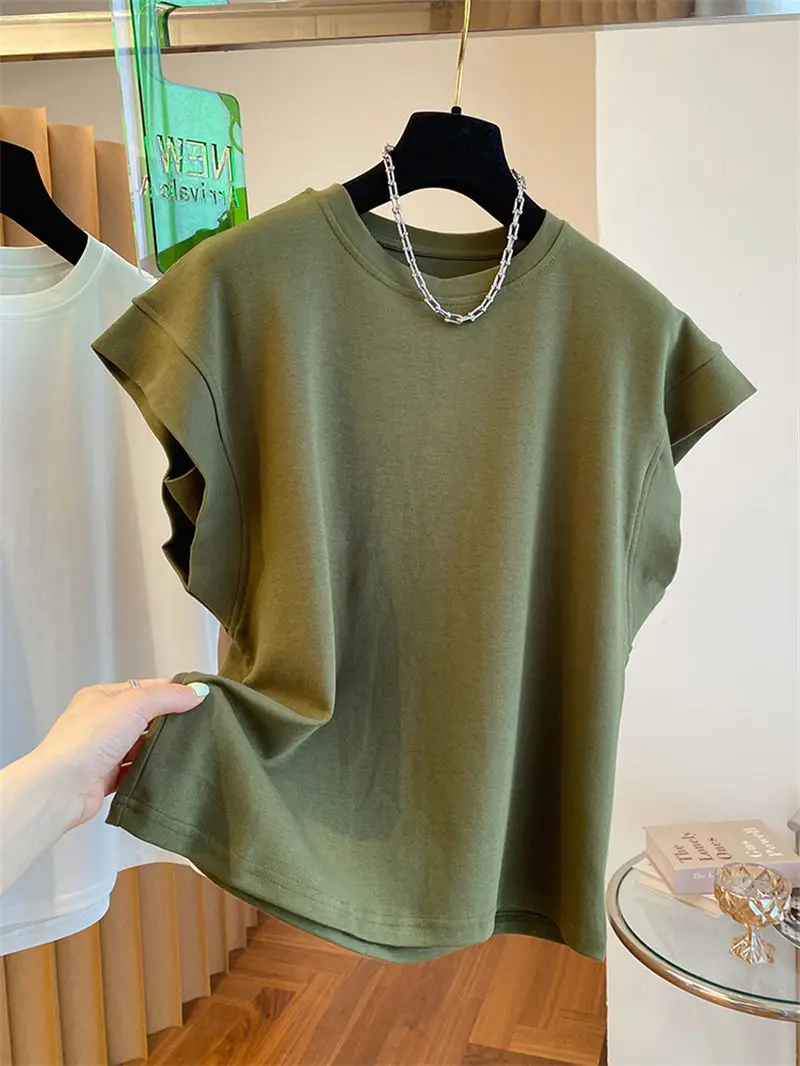 Outlet Special Price Feifei Sleeve T-shirt for Women Short-sleeved Loose Cotton Sleeveless Design Drop Rotator Sleeve Top