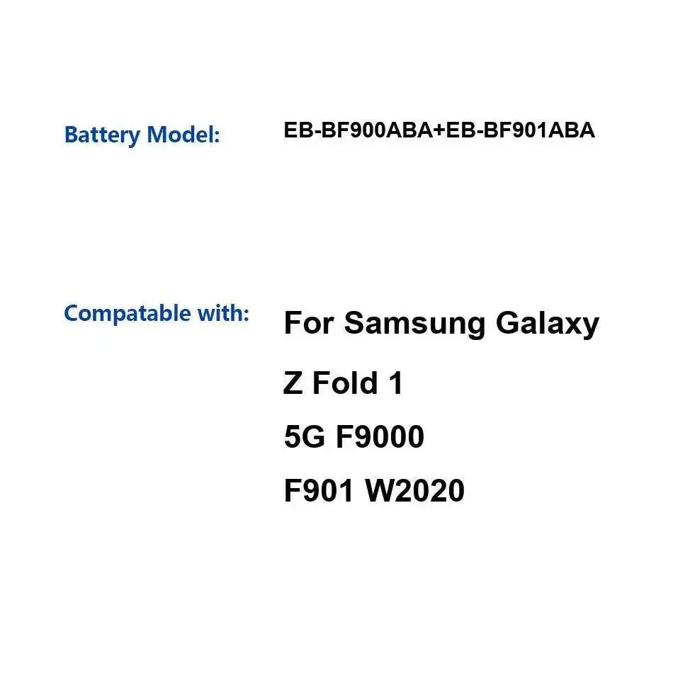 

Аккумулятор мобильного телефона EB-BF900ABA + EB-BF901ABA 2130 мАч/2245 мАч для Samsung Galaxy Z Fold 1 5G F9000 F901 W2020