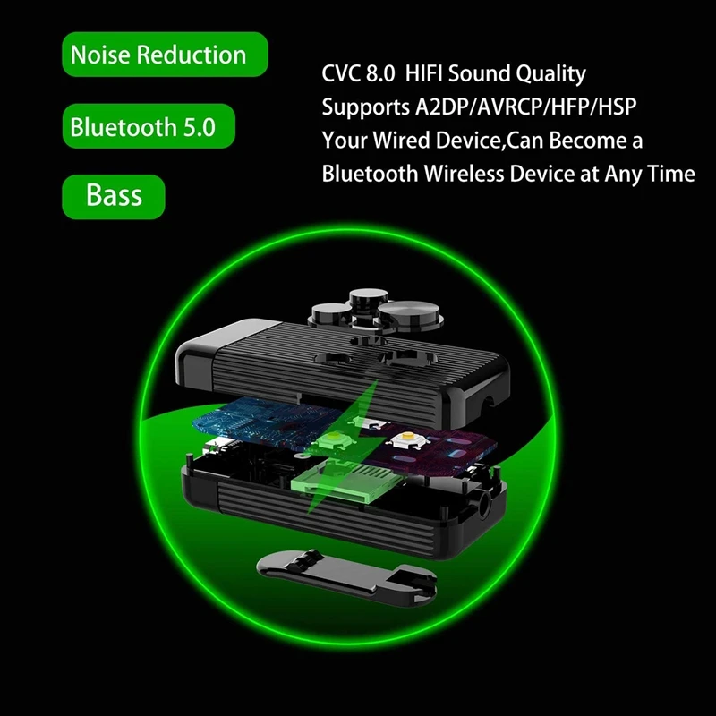 Receptor Bluetooth do carro com microfone embutido, cancelamento de ruído e modo de graves, chamadas mãos-livres, 5.0