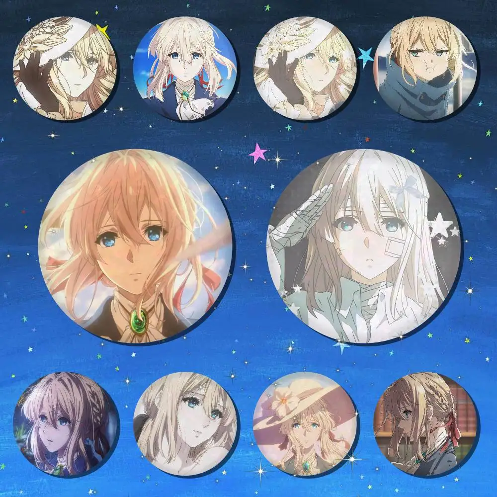 A-V-Violet E-Evergarden Badge On Backpack Accessories Manga Icons Pins Round Cartoon Brooches For Clothes Bag Decor Gifts