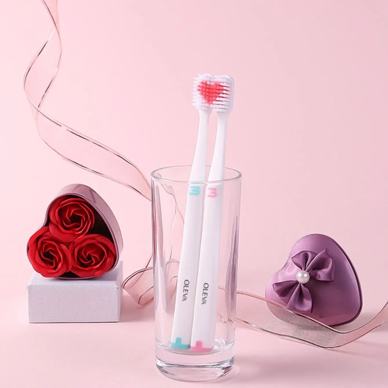 2PCS - Love Couple Fine Hair Cleaning Toothbrush - Color Random