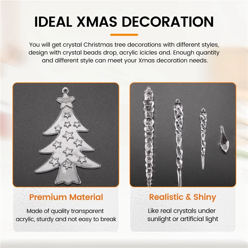 A59E-شجرة عيد الميلاد واضح الاكريليك جليد الحلي كريستال جليد قطرة المعلقات المعلقة لعيد الميلاد السنة الجديدة ديكور