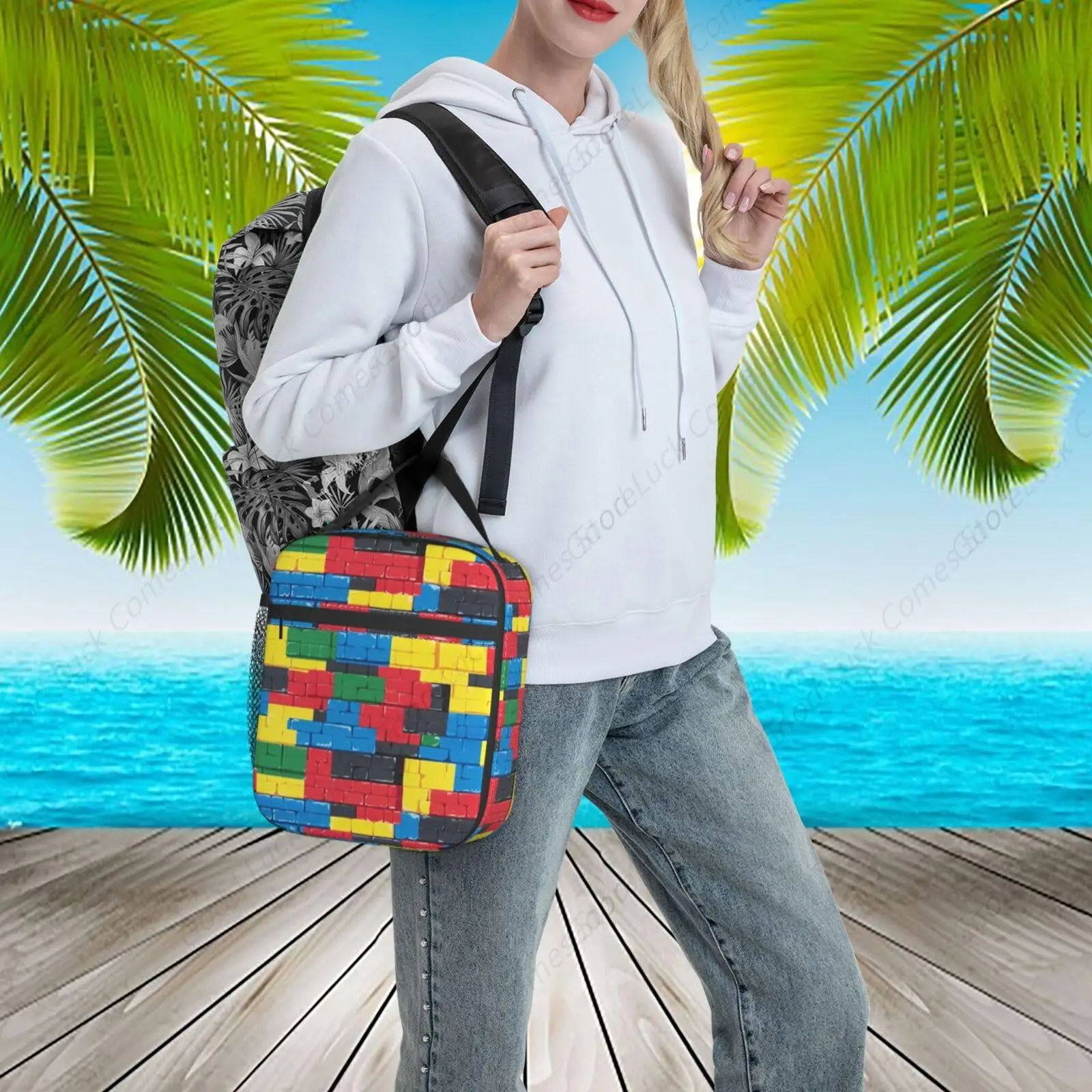 Colorful Brick Wall Lunch Box - Insulated Lunch Bags for Boys/Girls/Women/Men Detachable Handle Lunchbox Meal Tote Bag
