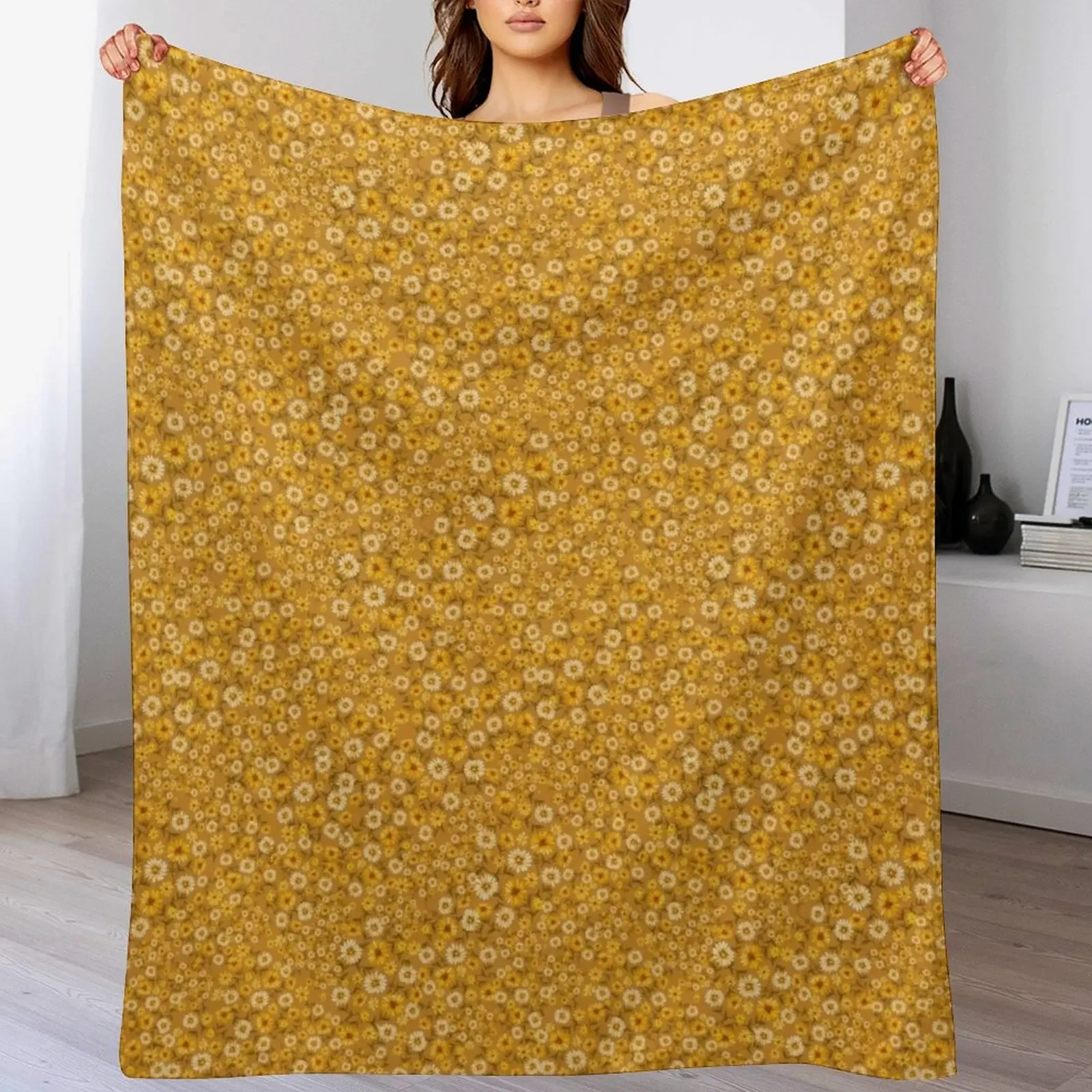 

Boho 70s ditsy daisies warm colors, orange, retro, vintage Throw Blanket wednesday Warm Hair Blankets