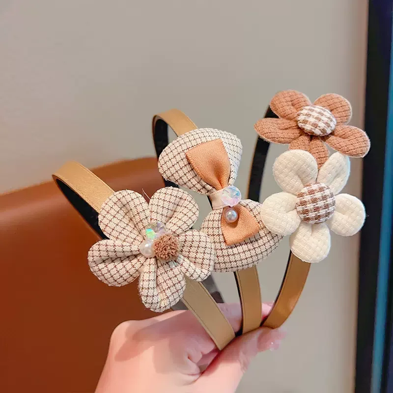 Baby Girls Cute Coffee Color Cartoon Heart Flower Bow Ornament Headbands Children Lovely Hair Hoop Kids Sweet Hair Accessories