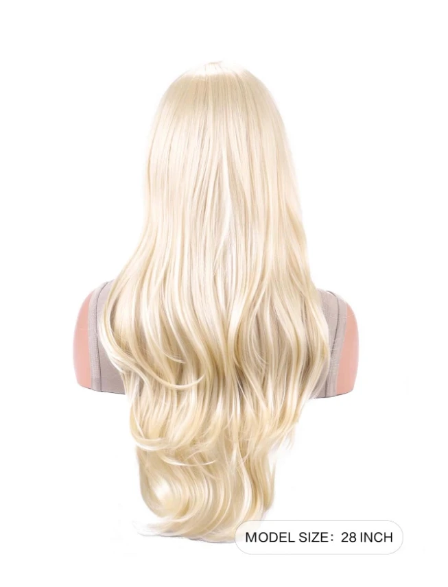 باروكات طويلة مموجة، شعر نسائي خفيف الشعر مع باروكات ذهبية، تم تركيبها للشعر المستعار اليومي للعب الأدوار في الحفلات #3