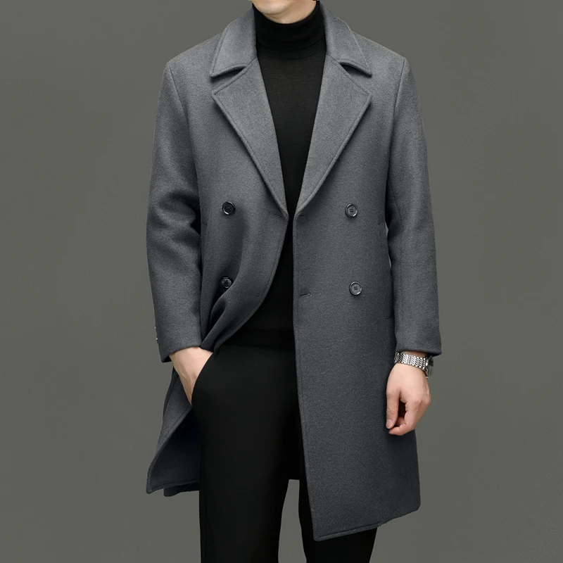 Effortless Men Double Breasted Wool Overcoat Black Gray Coffee Colour Cashmere Coat Winter Autumn Classical Mens Wear Timeless