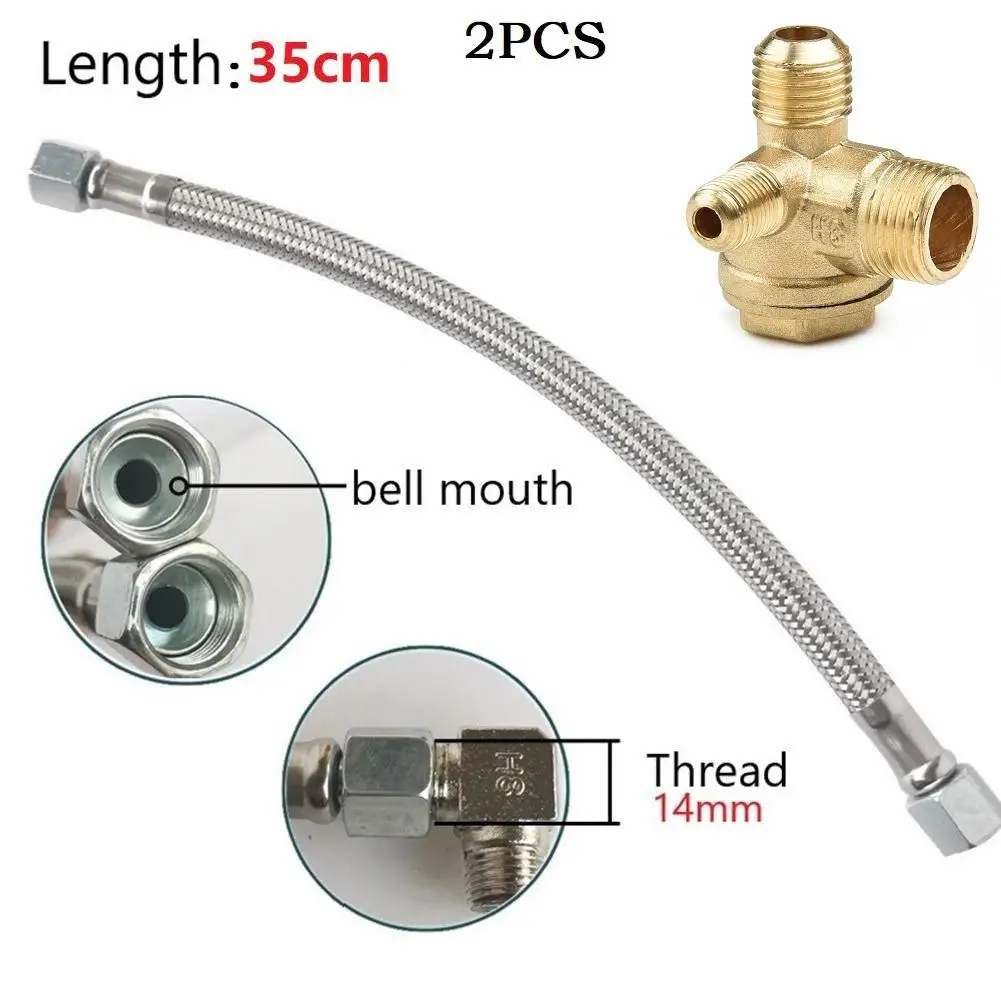 Air Compressor Replacement Hose 350mm with Stainless Steel Construction and Brass Check Valve for Stable Air Transfer Needs