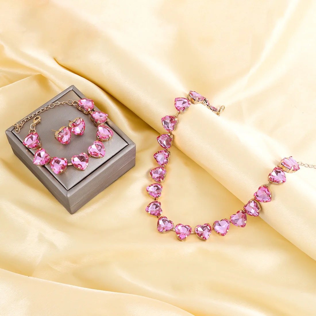 DIY accessories European and American cross-border love rhinestone necklace, earrings bracelet three-piece set F26040