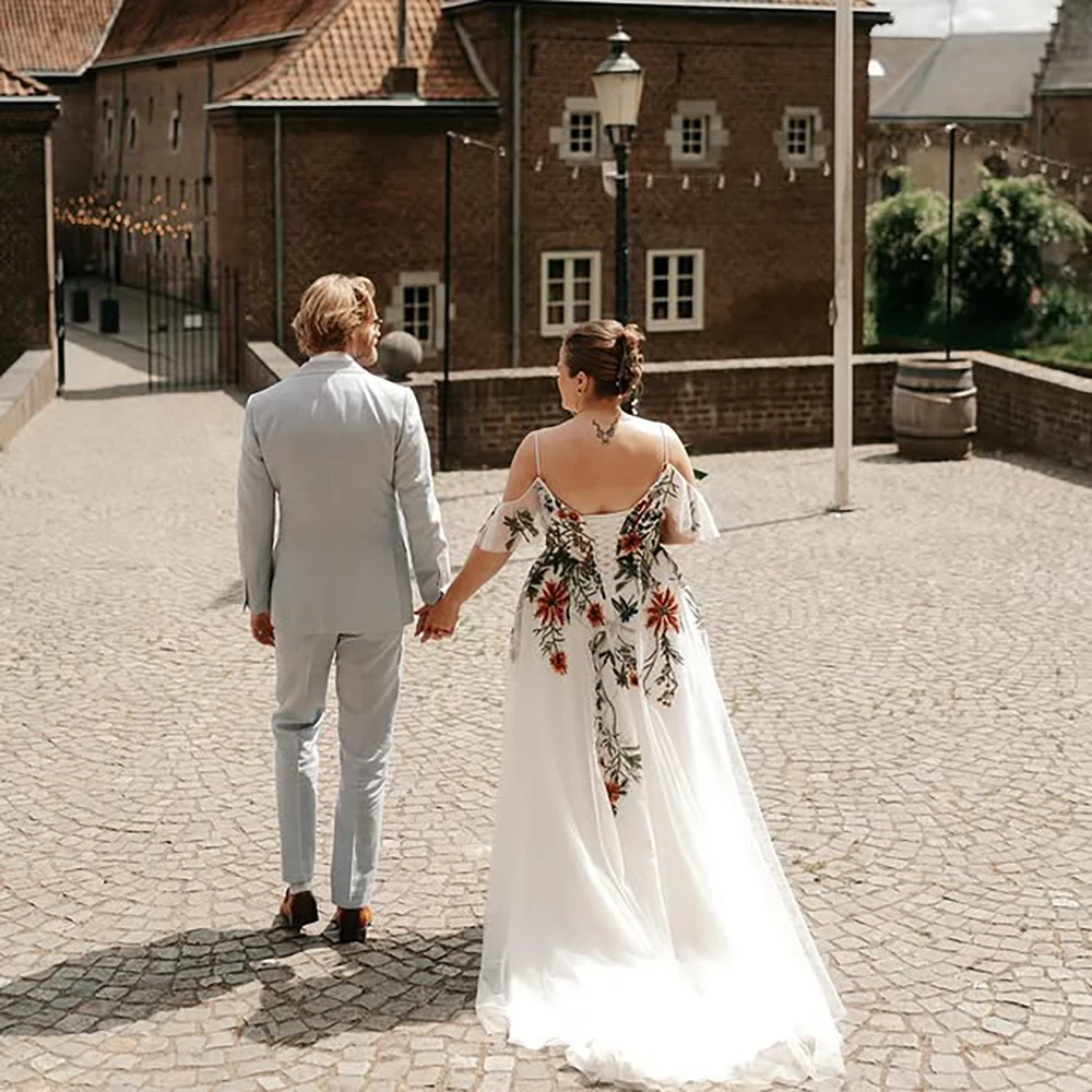 انفصال الأكمام الملونة المطرزة فستاين سهرة/فساتين الحفلات الدانتيل إغلاق مخصص الجنية شبكة حجم كبير السباغيتي الأشرطة فستان الزفاف