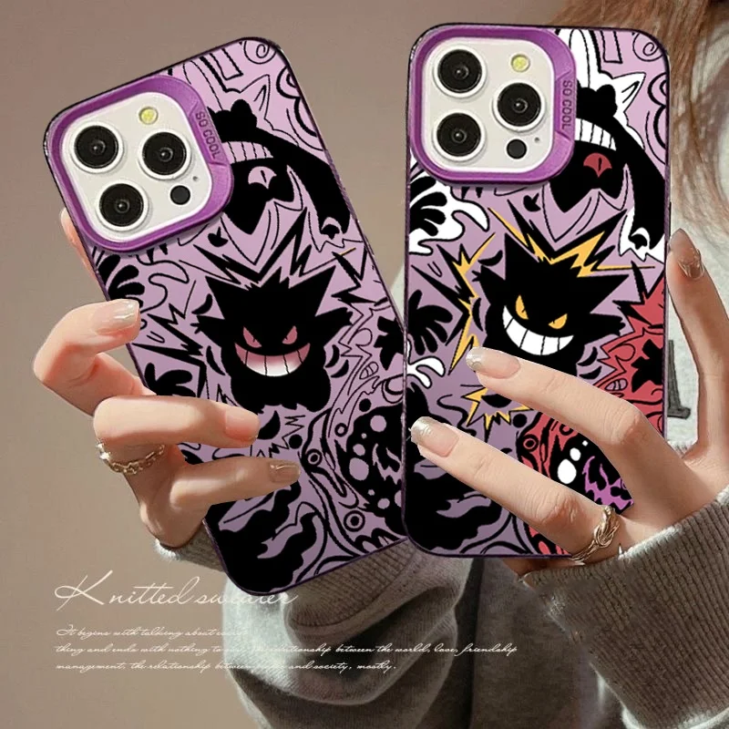 Casing Gengar Ungu untuk Samsung Galaxy S25 Edge S24 S23 S22 S21 S20 Plus Ultra S23FE S24FE A55 A35 A54 A34 Casing Penutup IMD Keras
