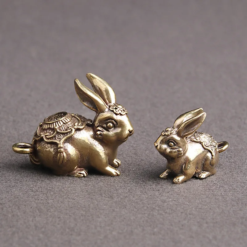 Brass Retro Twelve Zodiac Rabbit Figurines Car Keychain Pendant Blessing Nafu Rabbit Creative Copper Ware Pendant Home Decor