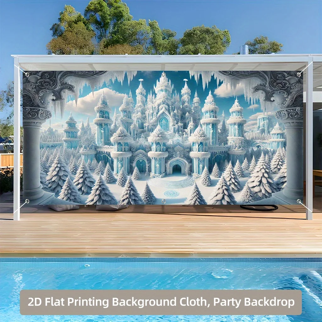 1pc 2D Snow Castle Scene Party Background, Design Miracle d'hiver, aucun pouvoir requis - lb