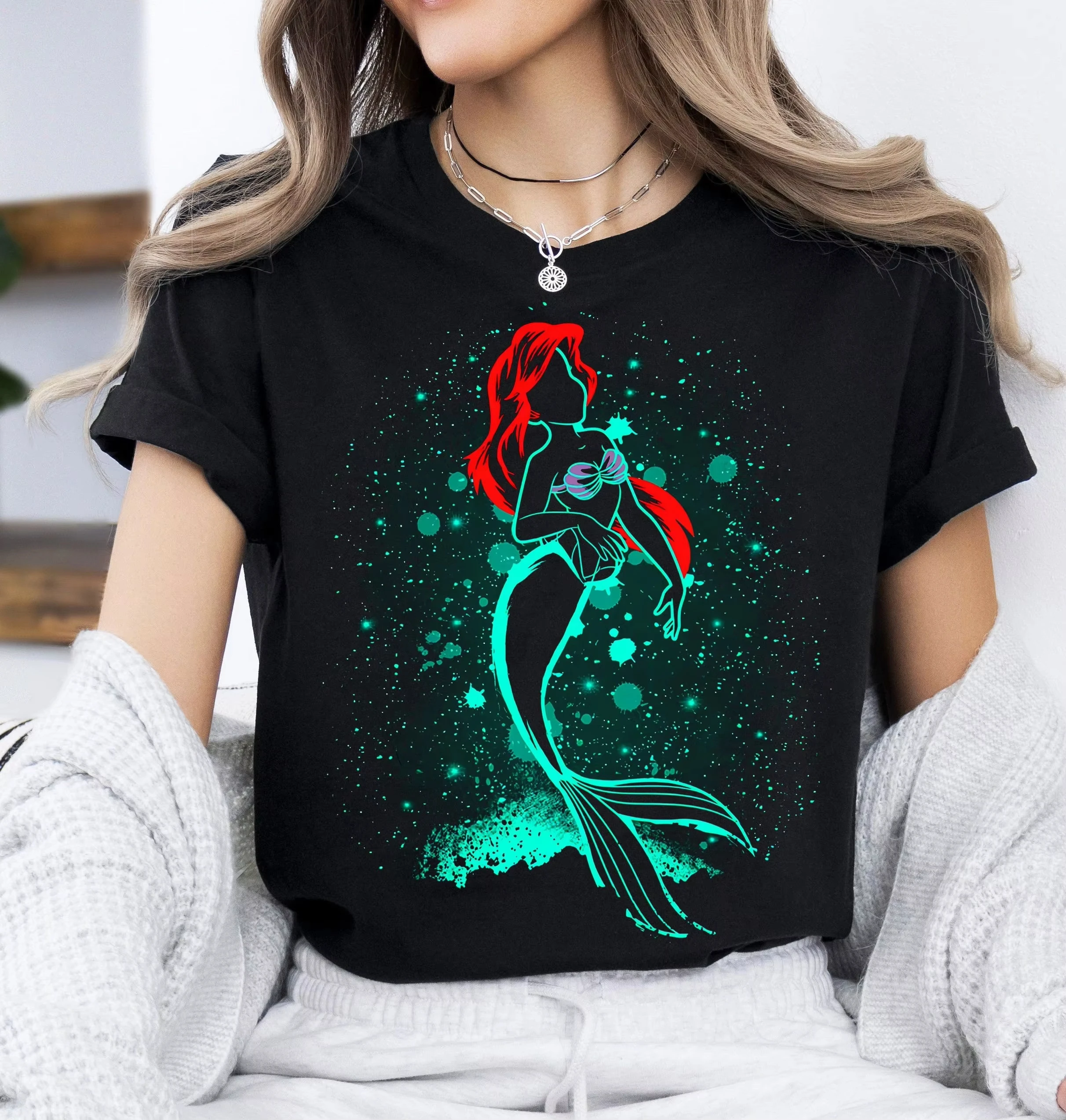 الرجعية ليتل ميرميد ارييل الأميرة صورة قميص عيد ميلاد فتاة تي شيرت الرسوم المتحركة الأميرة المجموعة ماجيك المملكة تي شيرت كبير #2