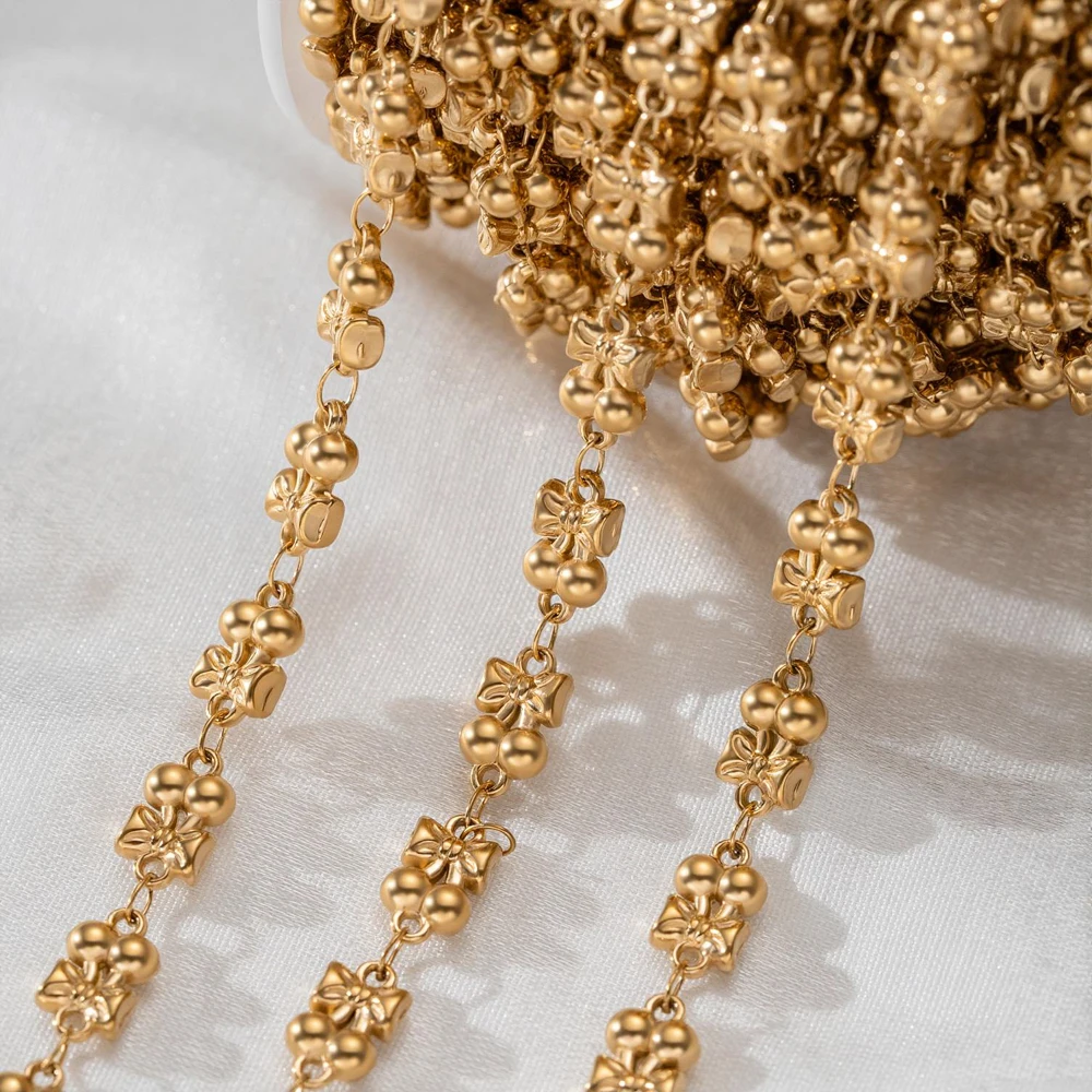 1M Edelstahl-Ketten mit Ästen, Blumen, Schleifen, Kirschen, Pfoten, vergoldete Gliederkette für DIY-Halsketten, Armbänder und Schmuckherstellung – Detail 4