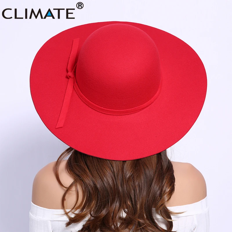 CLIMATE Women\'s Fedora Fedoras Hat for Woman New Girls Fashion Dome Cap Bowknot Mom Hats Ladies Falbala Polyester Woolen Cap Hat