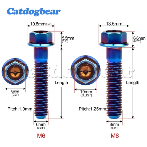 Imagen 2 del producto Perno de titanio Catdogbear M6/M8X10 15 20 25 30 35 40 45 50 55 60 65 75 80 90mm tornillo de brida de cabeza hexagonal para freno de disco de motocicleta
