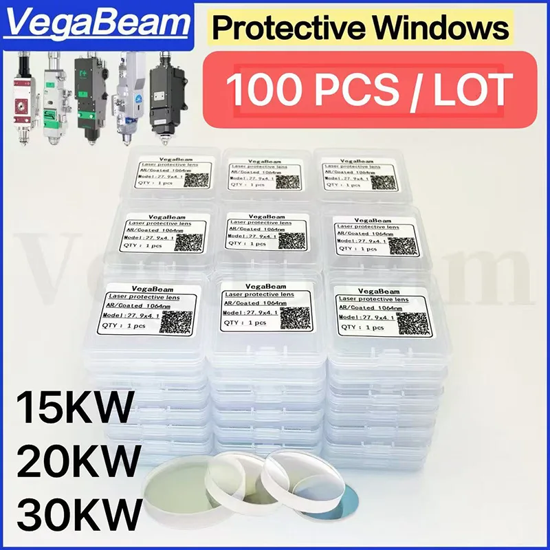 100pcs VegaBeam Laser Protective Windows Lens 18x2 27.9x4.1 30x5 34x5 37x7 1064nm Quartz Fused Silica For Laser Cutting Welding
