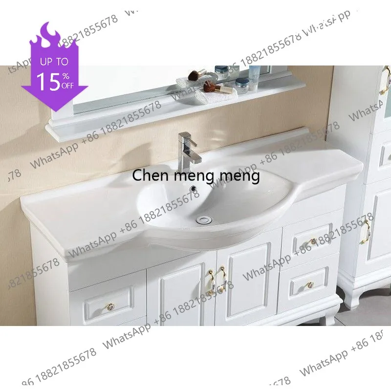 D1089 White European oak floor-to-ceiling bathroom cabinet integrated ceramic basin bathroom cabinet washbasin wash cabinet 1.2
