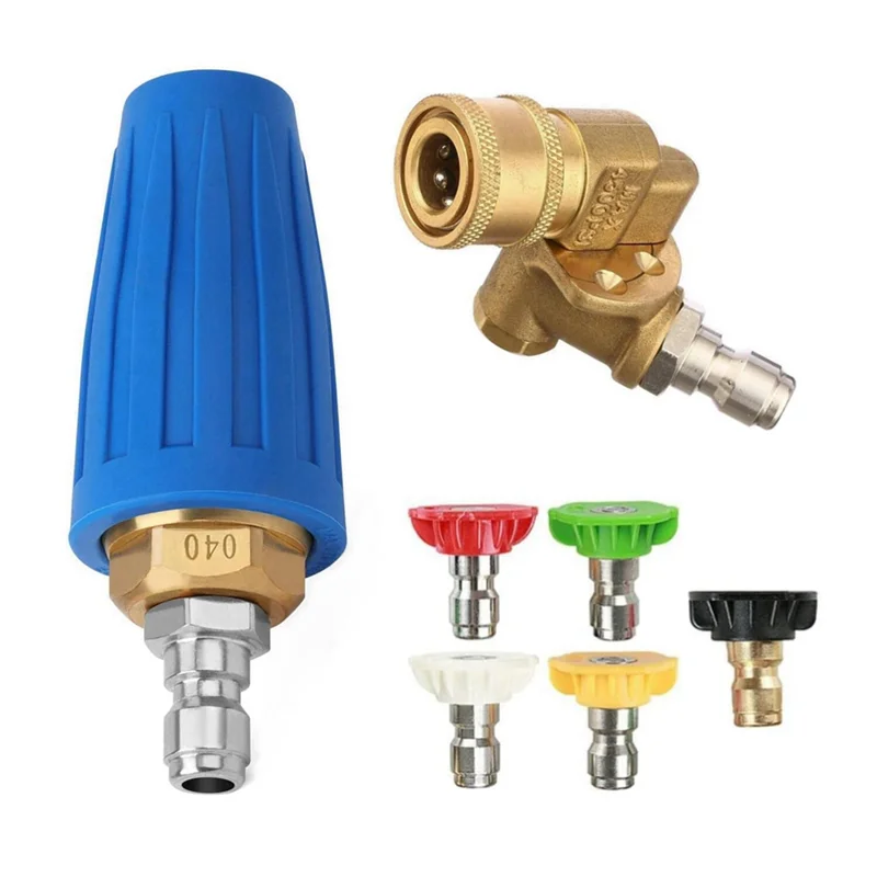 

AS60-High Pressure Wash Cleaning Accessory Set-Sector Sprays Nozzle Turbo Rotary& Pivoting Coupler(1/4") Quick Connect