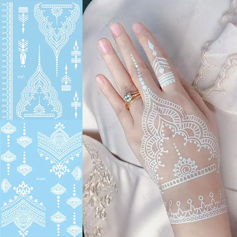 

White Henna Tattoos for Women Waterproof Temporary Tattoos Body Art Mehndi Sticker for Hand Hena Water Transfer Tattoo