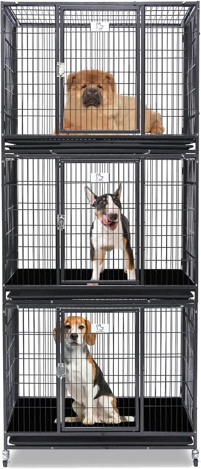 

Three Tiers 36 Inch Dog Crate Stackable, Connectable Indestructible Dog Kennel Indoor Dog Cage Medium Sized