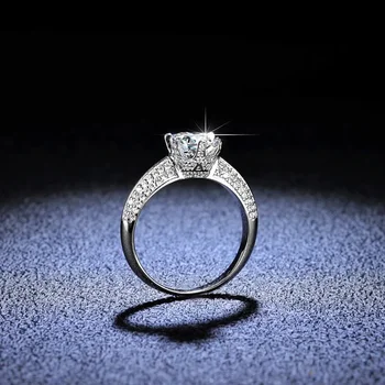 Fine jewelry 18K white gold ring round sparkling 1 carat VVS1 D color Moissanite diamond ring wedding accessories for women