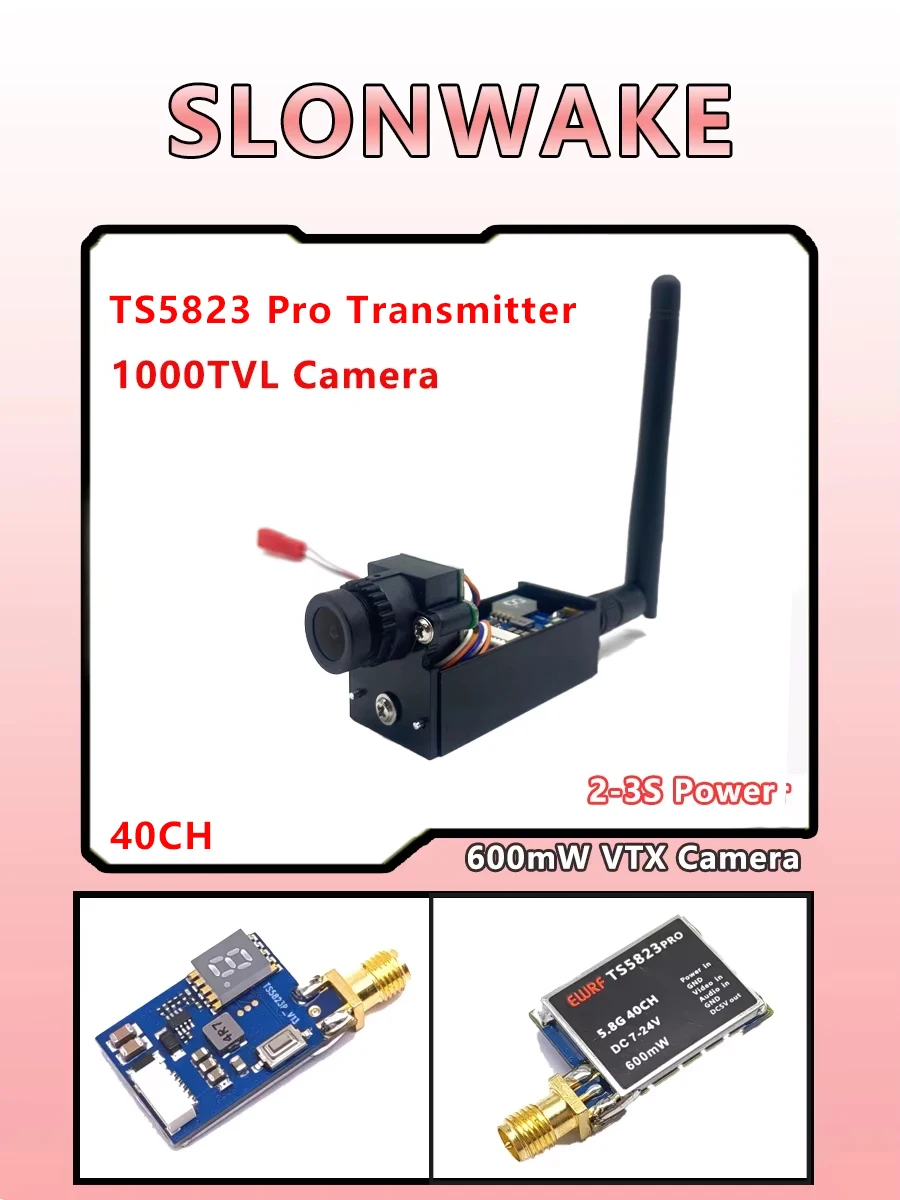 Conjunto de cámara 5,8G FPV CMOS 1000TVL, 2,8mm con transmisor VTX de vídeo de 600mW, para cuadricóptero de carreras, coche teledirigido