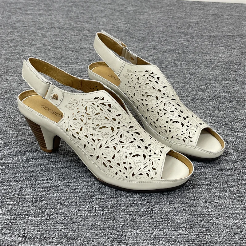 

Женские кожаные босоножки с открытым носком на толстом каблуке, удобные летние сандалии, модные туфли-слипоны с низким вырезом и подкладкой из свиной кожи