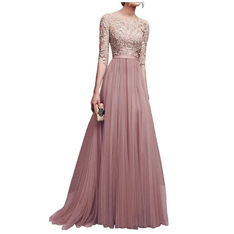 

2024 spring new dress women's clothing European solid color temperament chiffon evening dress long dress banquet temperament