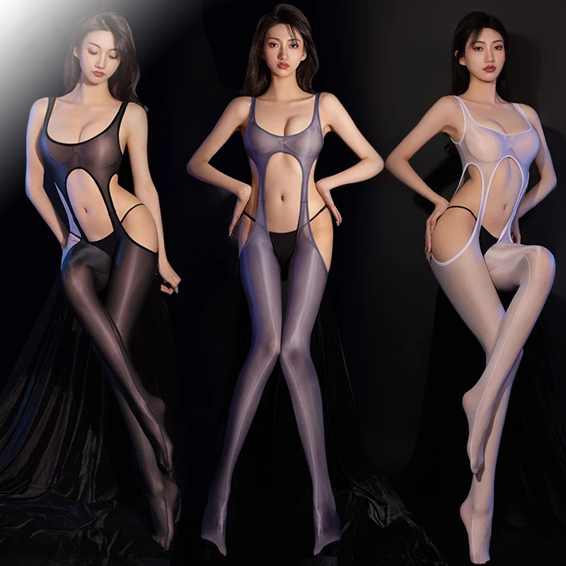 Cosplay Queen Erotic Bodysuit Sexy Ultra Thin Transparent Tights Elasticity Crotehless Body-Stocking Sex Porn Lingerie Jumpsuits