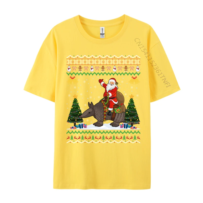 Armadillo Ugly Xmas Santa Riding Armadillo Christmas T-Shirt Awesome Cartoon Print T Shirts Premium Cotton Plus Size Tops Shirts