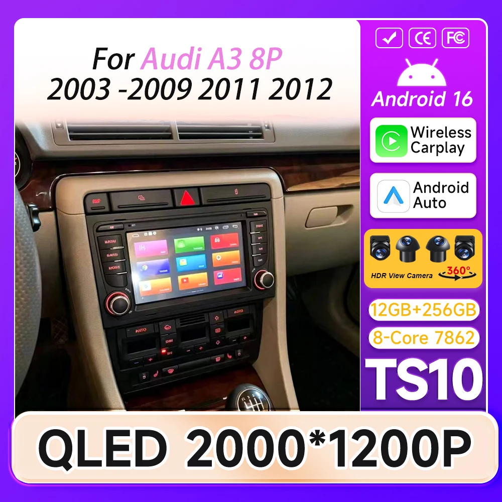Android Auto For Audi A3 8P 2003 -2009 2011 2012 Car Radio GPS Navigation Car Intelligent Systems Autoradio Screen Display DVD