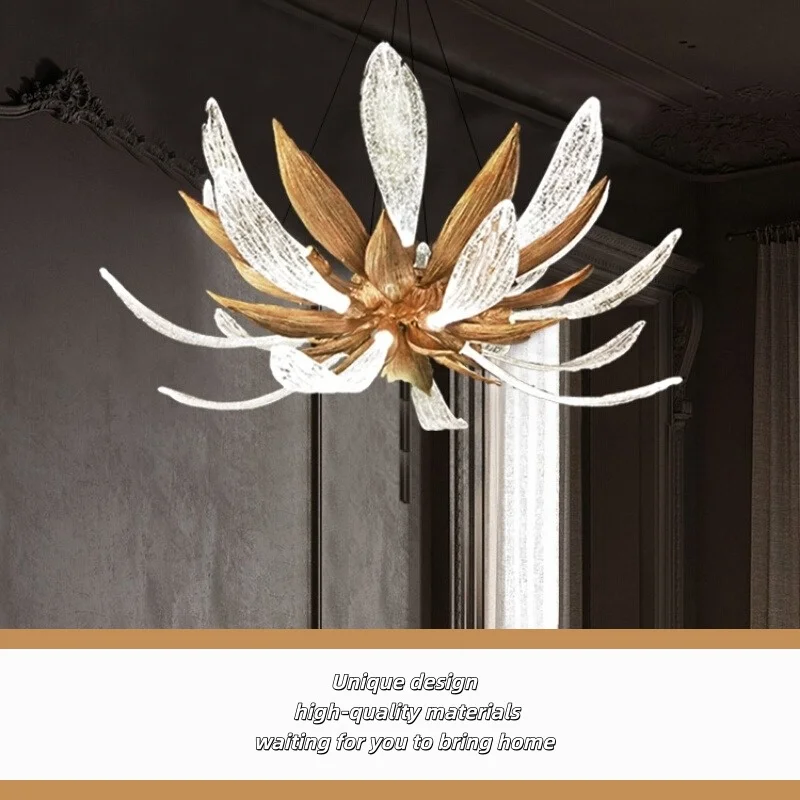 

Modern luxury living room chandelier, French art leaf, high-end and atmospheric villa designer, all copper high-end restaurant