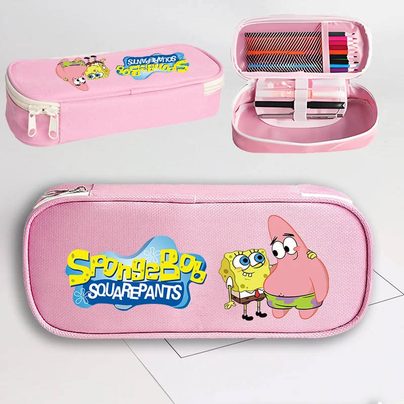 Kawaii SpongeBob SquarePants Pencil Case Creative Anime Waterproof Dirt Resistant Stationery Storage Bag Large-capacity Pen Bag