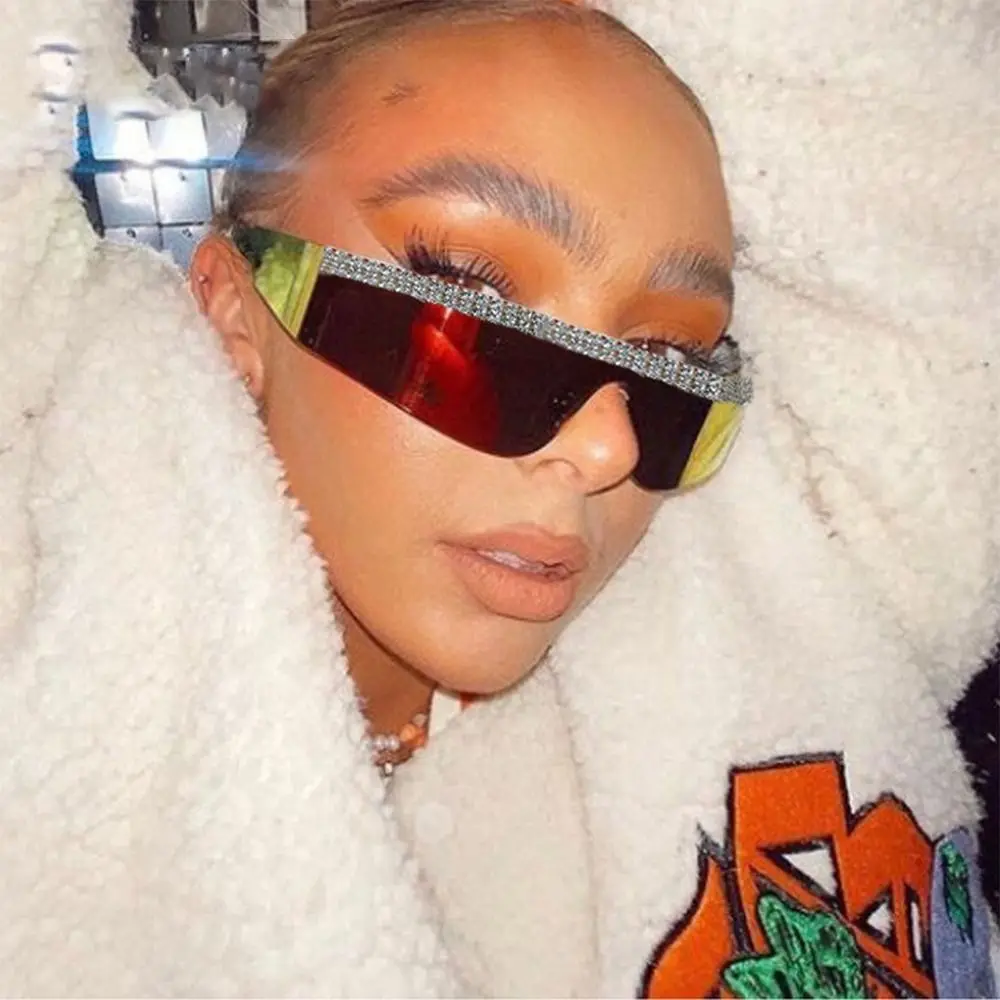 

Модные солнцезащитные очки в стиле хип-хоп с ромбовидными оттенками, футуристические солнцезащитные очки с запахом Y2K, солнцезащитные очки с козырьком, цельные очки